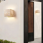 Minimalist Travertine Stone Outdoor LED Wall Sconce With Natural Cave Stone Shade