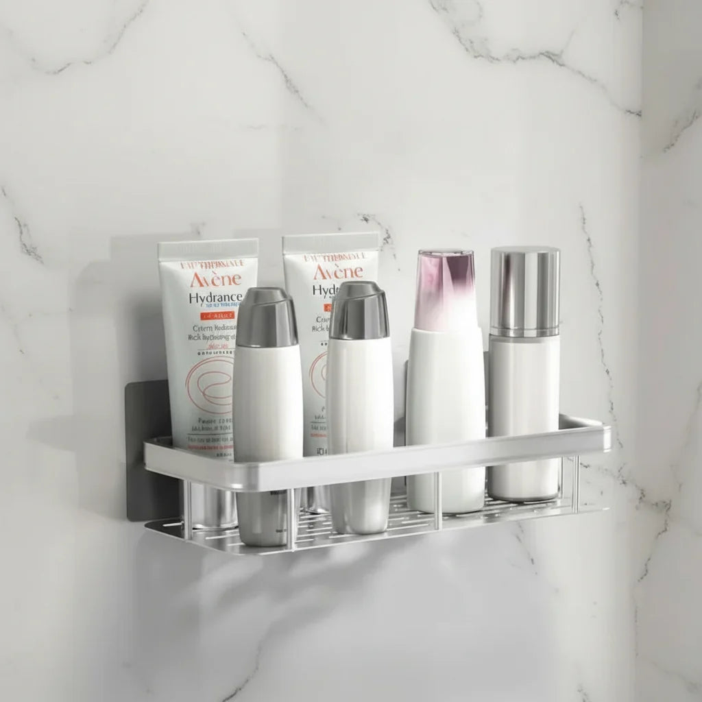 Adhesive Bathroom Shelf Drill-Free Shower Caddy Stainless Steel Wall Shelf Organizer for Shampoo and Toiletries