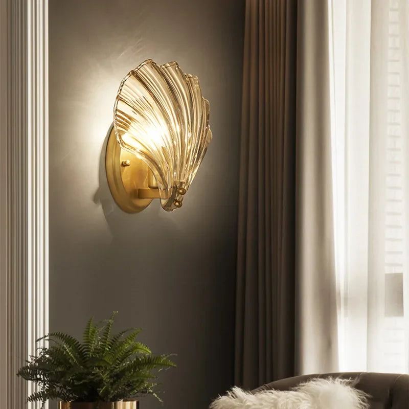 Brass And Glass Seashell Wall Sconce With E12 Bulb Base