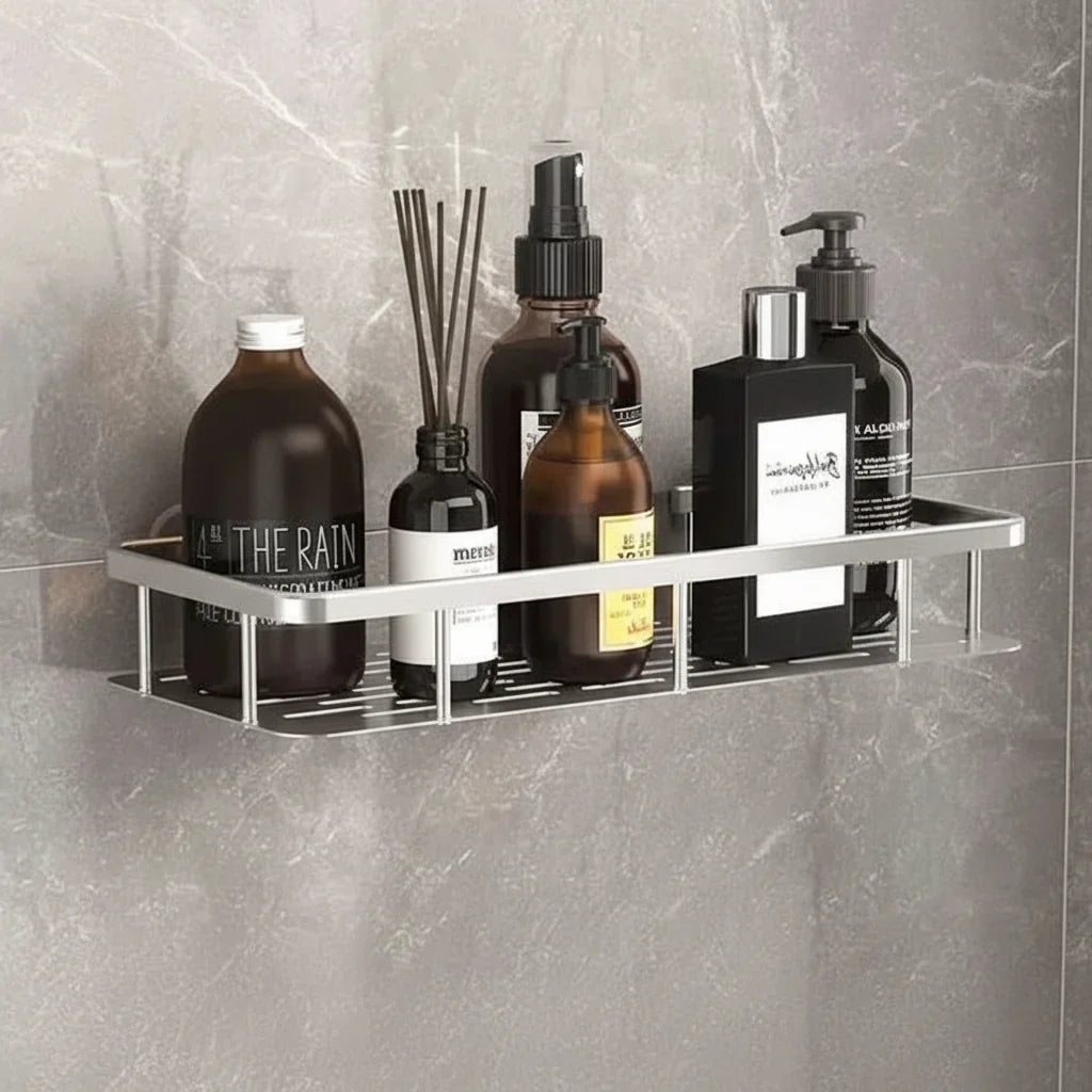 Adhesive Bathroom Shelf Drill-Free Shower Caddy Stainless Steel Wall Shelf Organizer for Shampoo and Toiletries