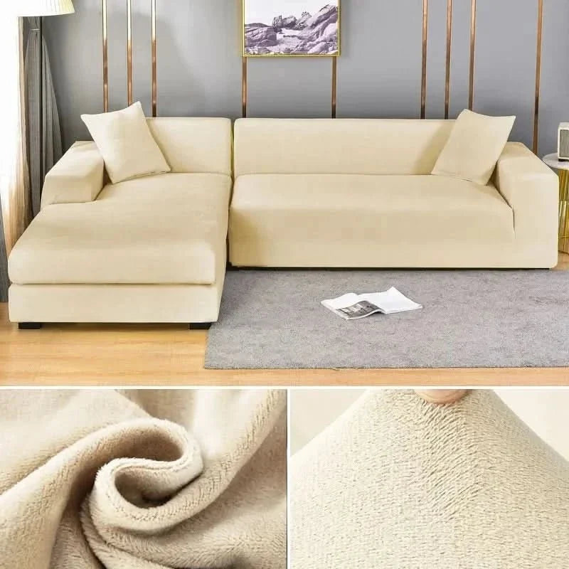 Velvet Stretch Sofa Cover Elastic Non-Slip Plush Couch Slipcover Soft Machine Washable Furniture Protector for Living Room