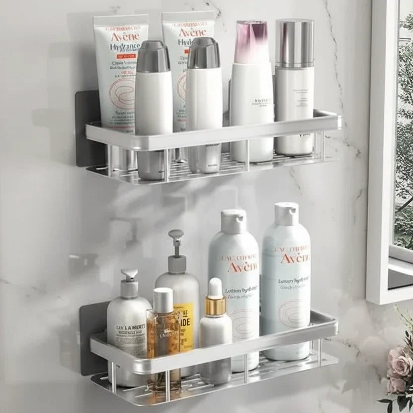Adhesive Bathroom Shelf Drill-Free Shower Caddy Stainless Steel Wall Shelf Organizer for Shampoo and Toiletries