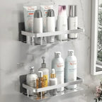 Adhesive Bathroom Shelf Drill-Free Shower Caddy Stainless Steel Wall Shelf Organizer for Shampoo and Toiletries