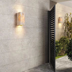 Minimalist Travertine Stone Outdoor LED Wall Sconce With Natural Cave Stone Shade