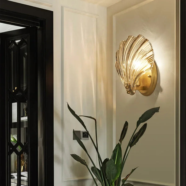 Brass And Glass Seashell Wall Sconce With E12 Bulb Base