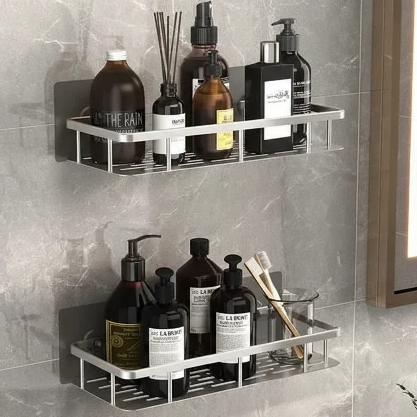 Adhesive Bathroom Shelf Drill-Free Shower Caddy Stainless Steel Wall Shelf Organizer for Shampoo and Toiletries