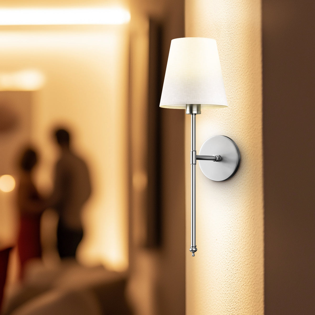 2 Pack Cordless LED Light Wall Sconce With Fabric Shade