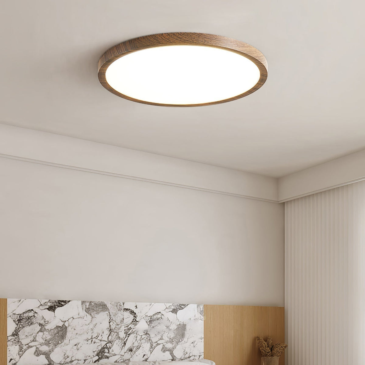 Modern Wood Flush Mount Ceiling Light With Dimmable Glow
