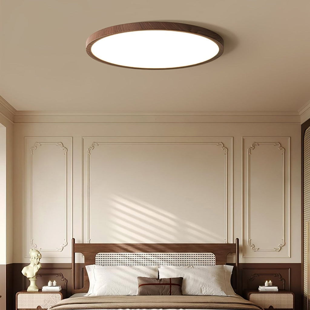 Modern Wood Flush Mount Ceiling Light With Dimmable Glow