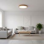 Scandinavian Wood Flush Mount Ceiling Light With Remote Dimming