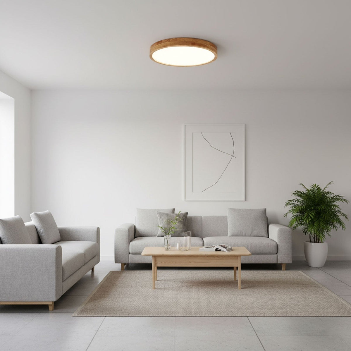 Scandinavian Wood Flush Mount Ceiling Light With Remote Dimming