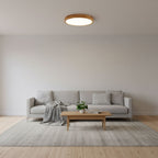 Scandinavian Wood Flush Mount Ceiling Light With Remote Dimming