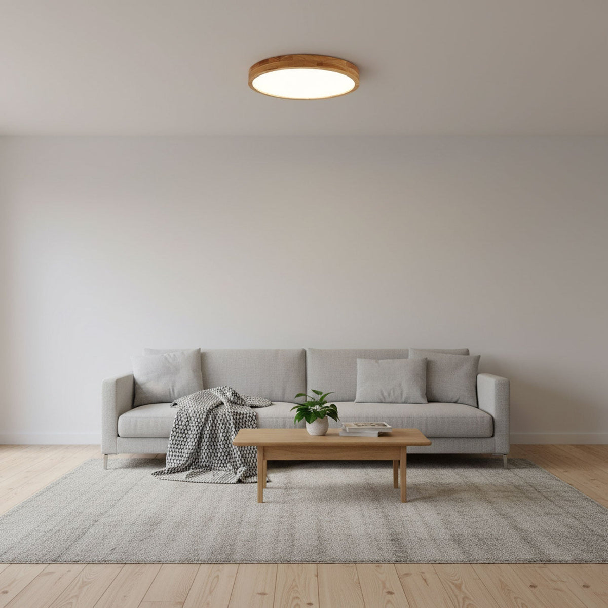 Scandinavian Wood Flush Mount Ceiling Light With Remote Dimming