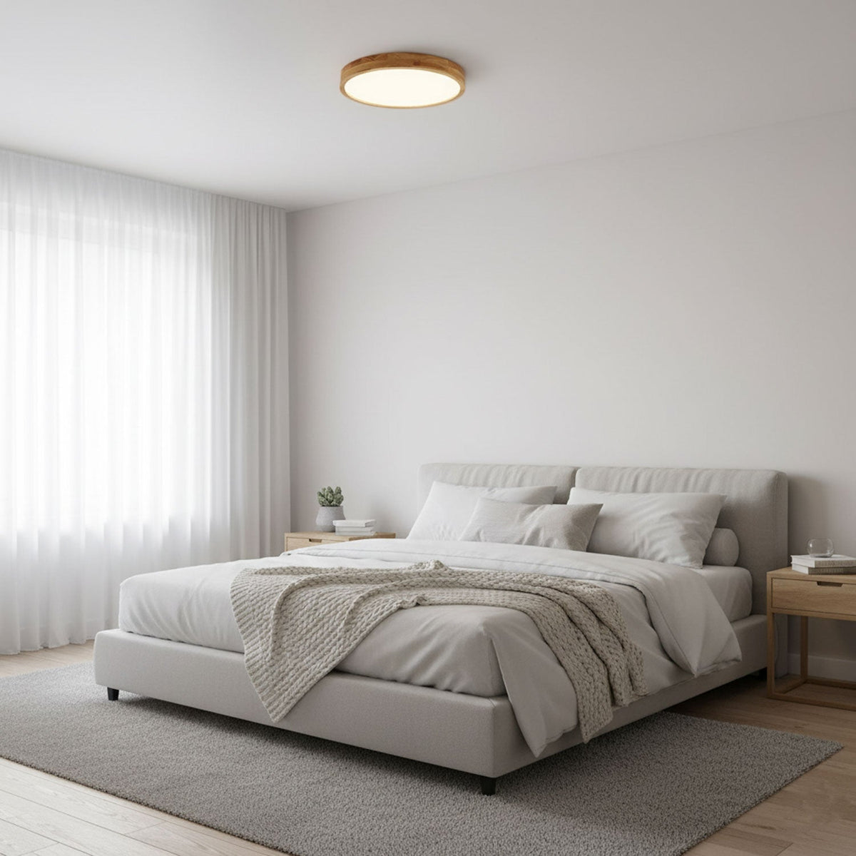 Minimalist Wood Flush Mount Ceiling Light With Round Shade