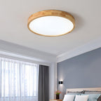 Scandinavian Wood Flush Mount Ceiling Light With Remote Dimming