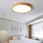 Scandinavian Wood Flush Mount Ceiling Light With Remote Dimming
