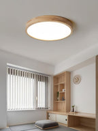Scandinavian Wood Flush Mount Ceiling Light With Remote Dimming