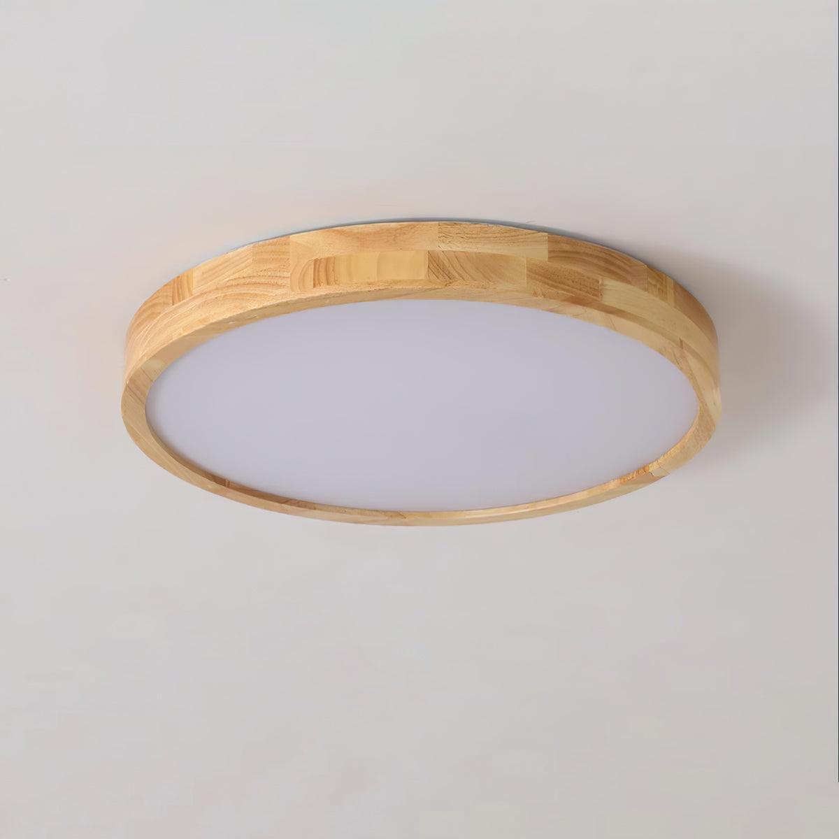 Scandinavian Wood Flush Mount Ceiling Light With Remote Dimming