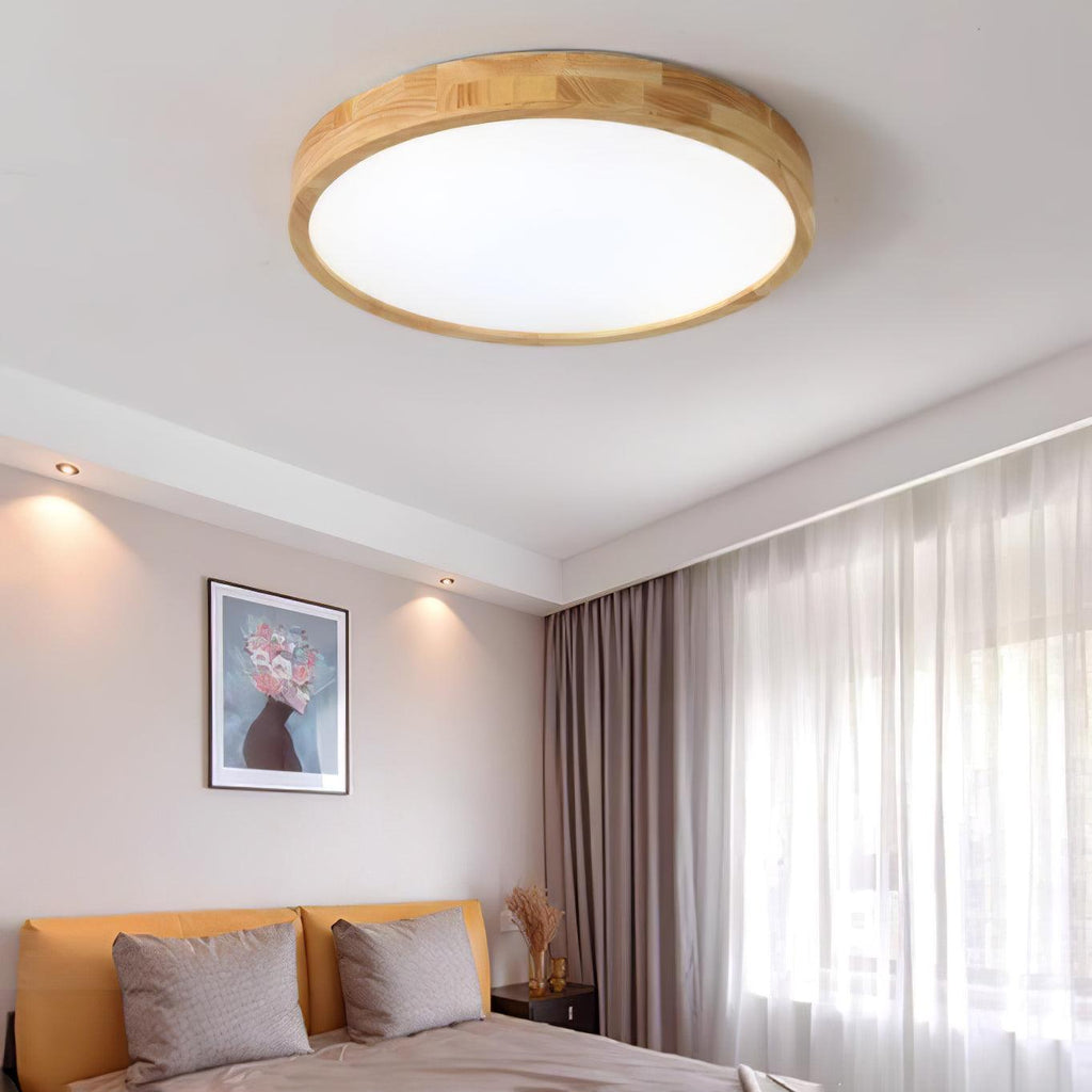 Scandinavian Wood Flush Mount Ceiling Light With Remote Dimming
