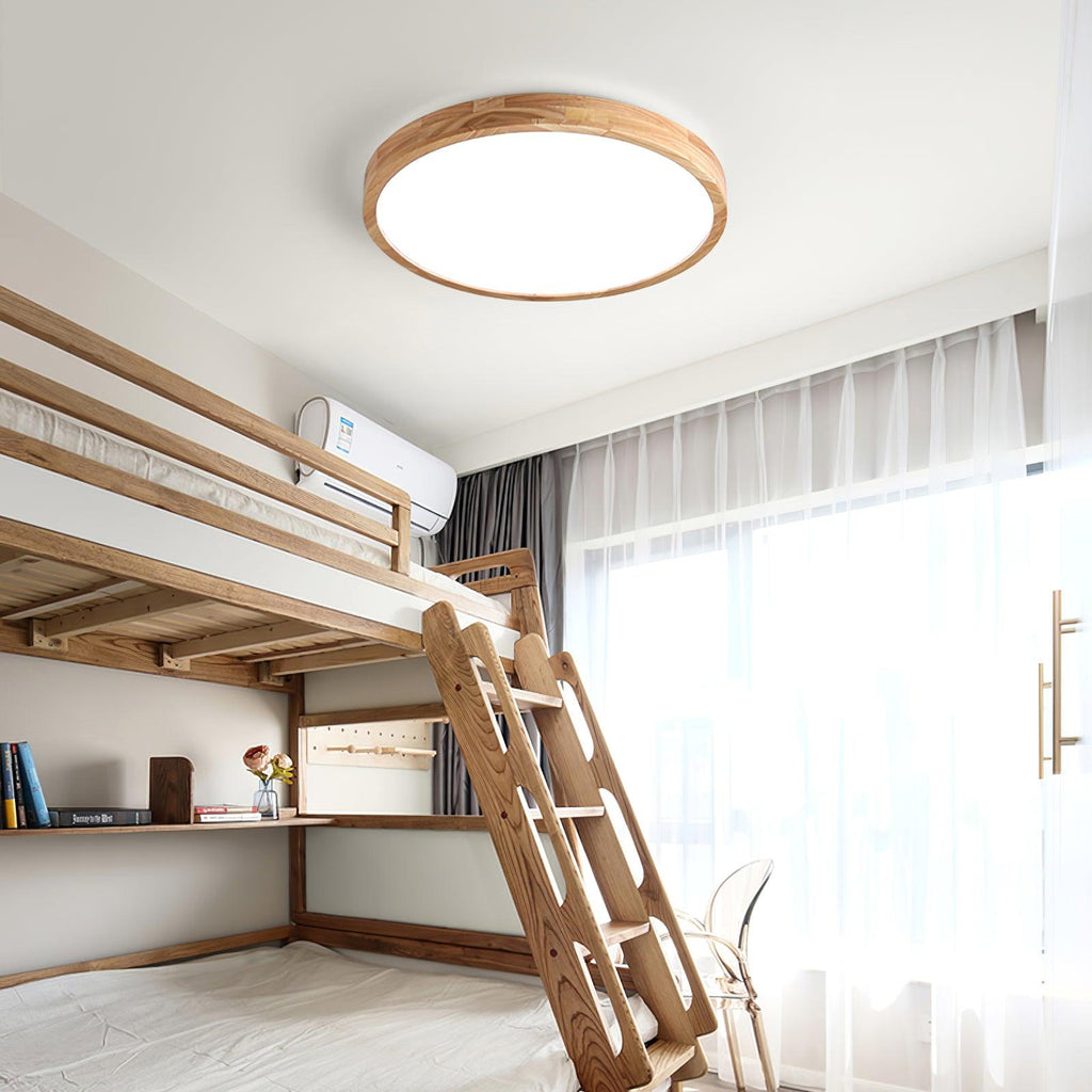 Scandinavian Wood Flush Mount Ceiling Light With Remote Dimming