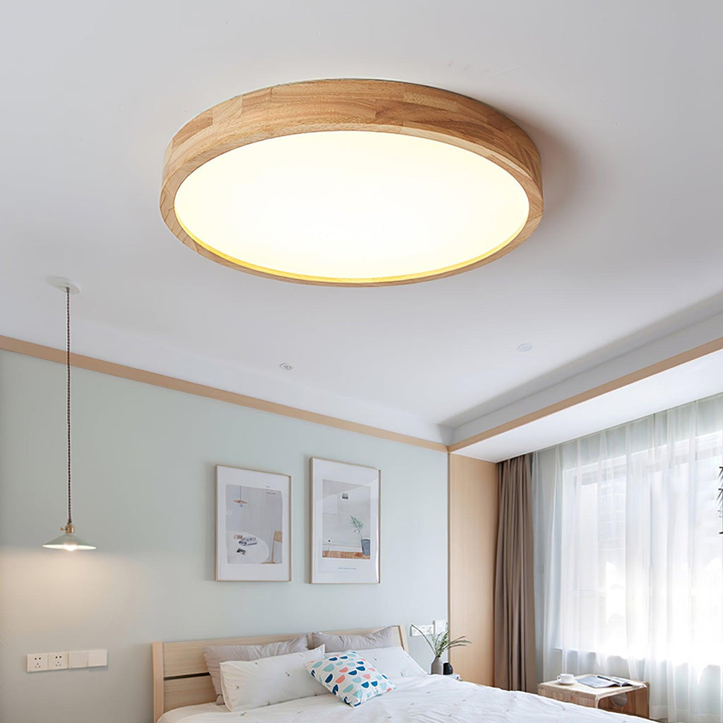 Scandinavian Wood Flush Mount Ceiling Light With Remote Dimming