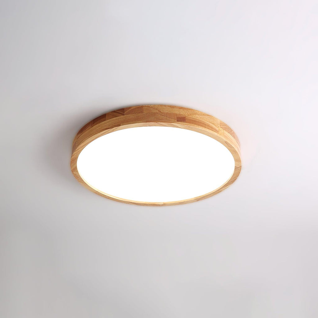 Minimalist Wood Flush Mount Ceiling Light With Round Shade