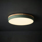 Round Flush LED Ceiling Light with Wood Trim for Living Room