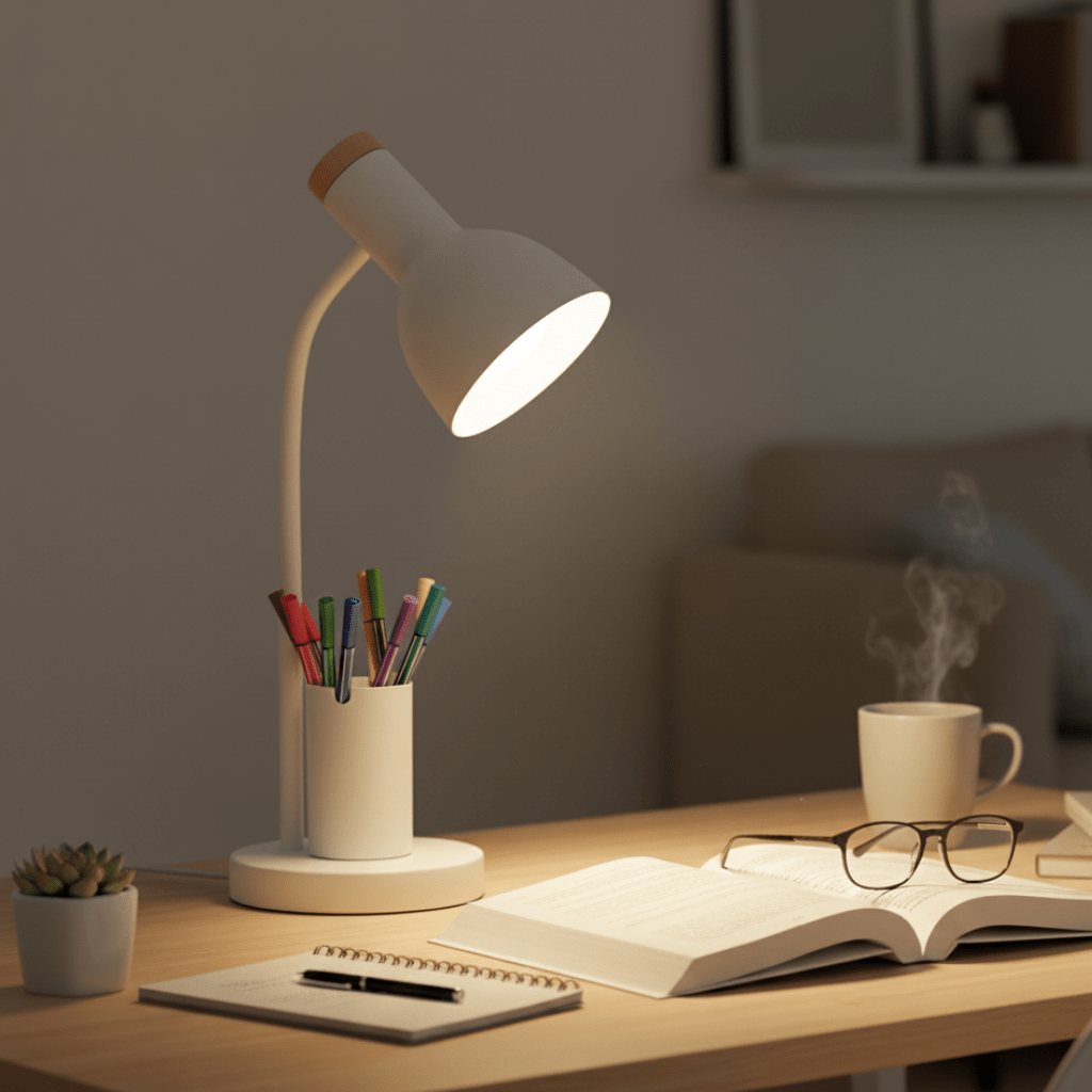 Modern LED Desk Lamp with Pen Holder Adjustable Color Temperature Iron Reading Lamp for Home Office and Study