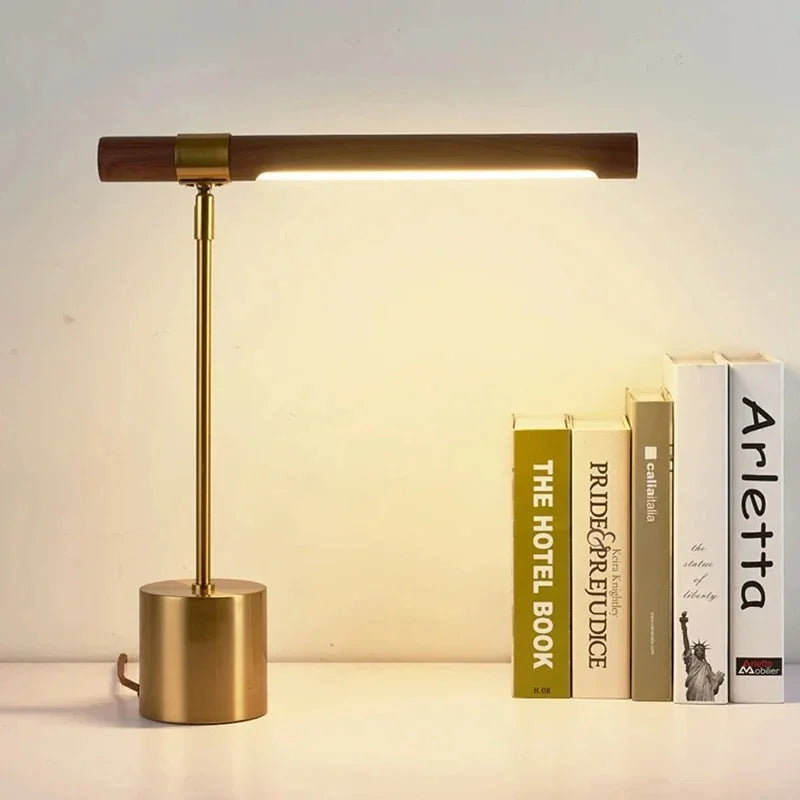Modern Wood Table Lamp With Warm LED Glow for Home Office