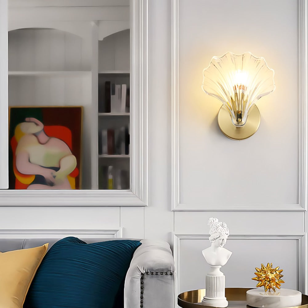 Brass And Glass Seashell Wall Sconce With E12 Bulb Base