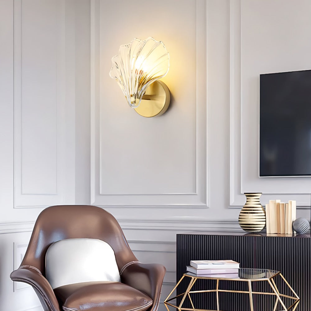 Brass And Glass Seashell Wall Sconce With E12 Bulb Base