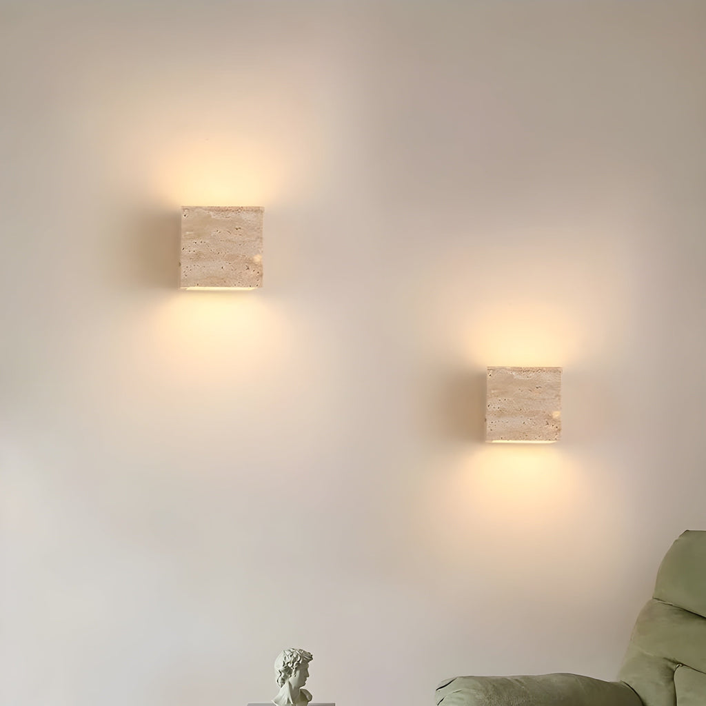 Minimalist Travertine Stone Outdoor LED Wall Sconce With Natural Cave Stone Shade