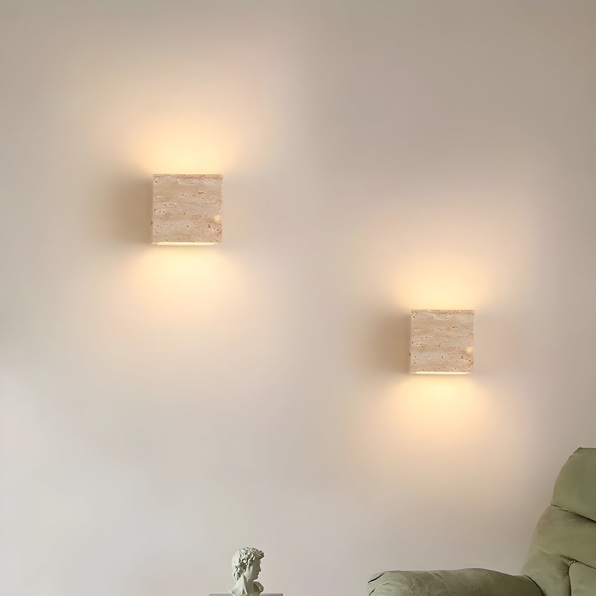 Minimalist Travertine Stone Outdoor LED Wall Sconce With Natural Cave Stone Shade