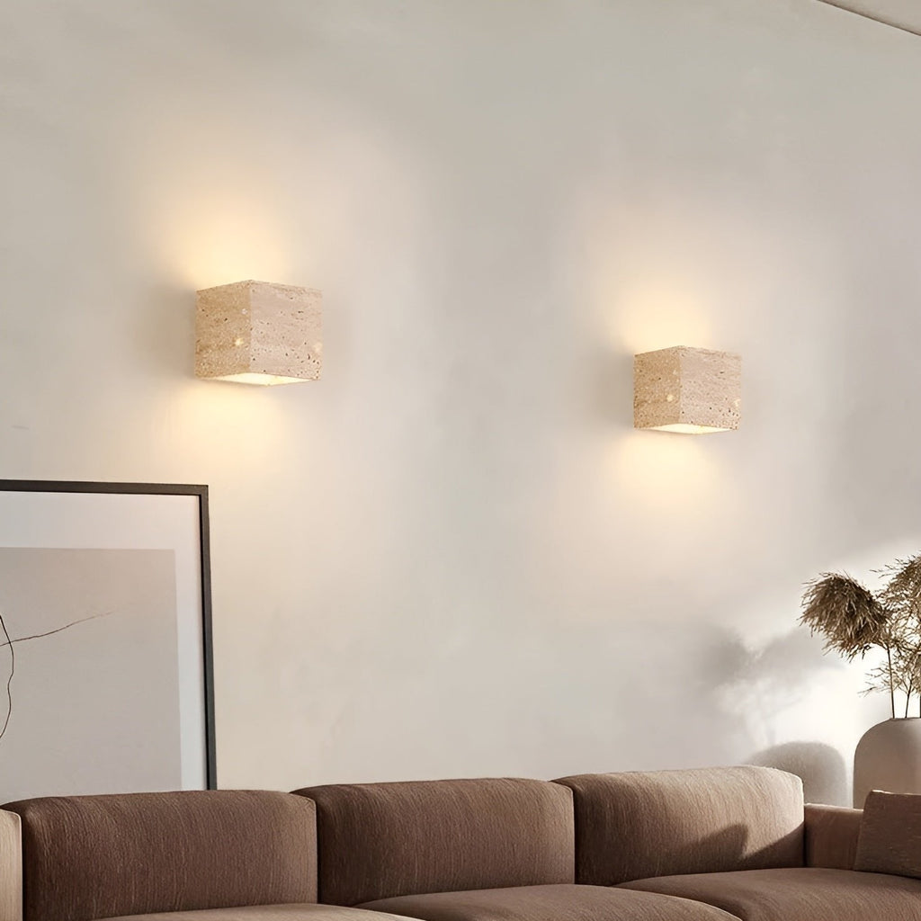 Minimalist Travertine Stone Outdoor LED Wall Sconce With Natural Cave Stone Shade
