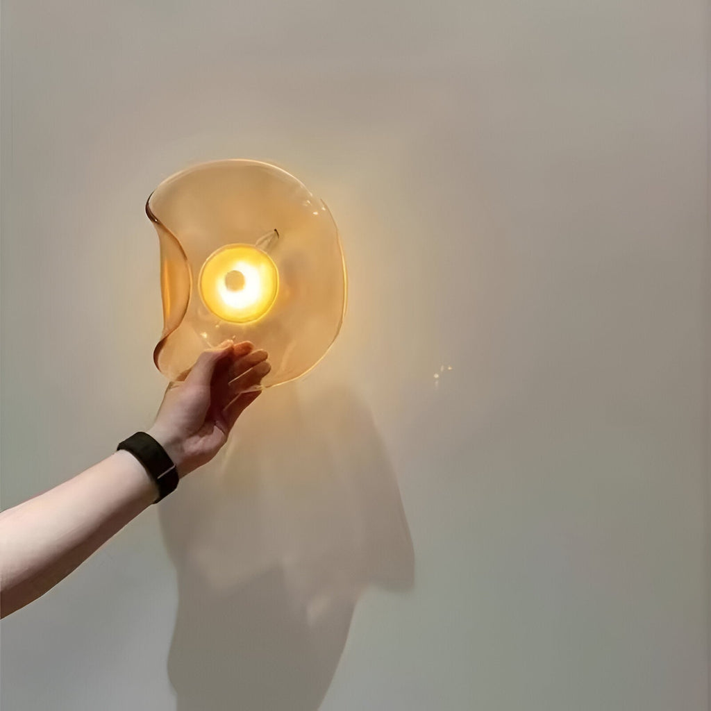 Nordic Curved Glass Wall Sconce LED Light With Sculpted Glass Shade