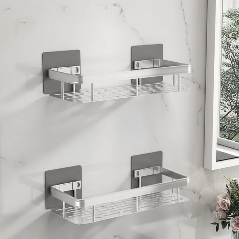 Adhesive Bathroom Shelf Drill-Free Shower Caddy Stainless Steel Wall Shelf Organizer for Shampoo and Toiletries