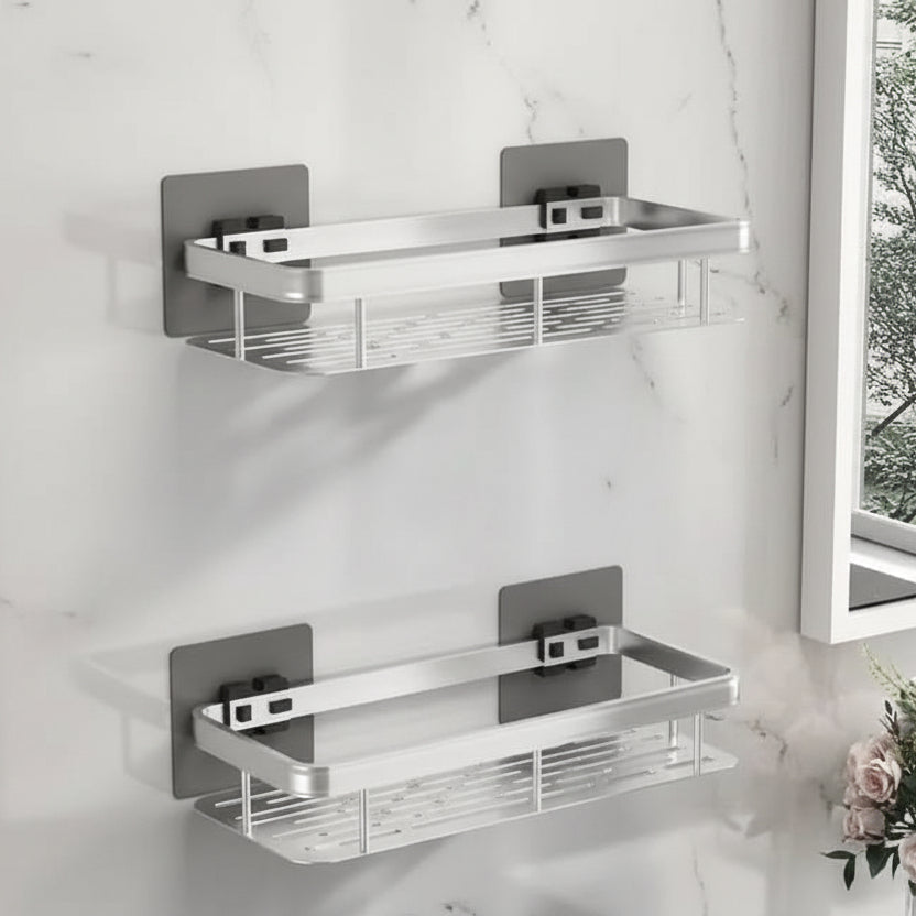 Adhesive Bathroom Shelf Drill-Free Shower Caddy Stainless Steel Wall Shelf Organizer for Shampoo and Toiletries
