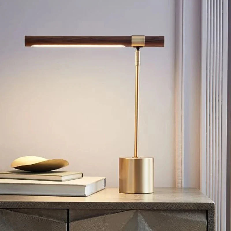 Modern Wood Table Lamp With Warm LED Glow for Home Office