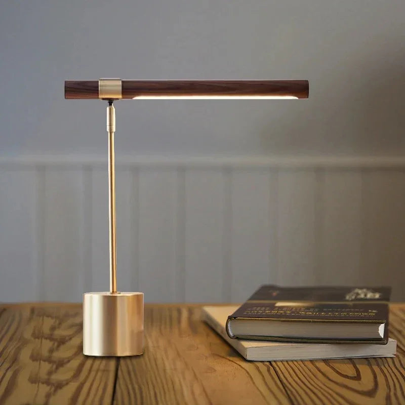 Modern Wood Table Lamp With Warm LED Glow for Home Office