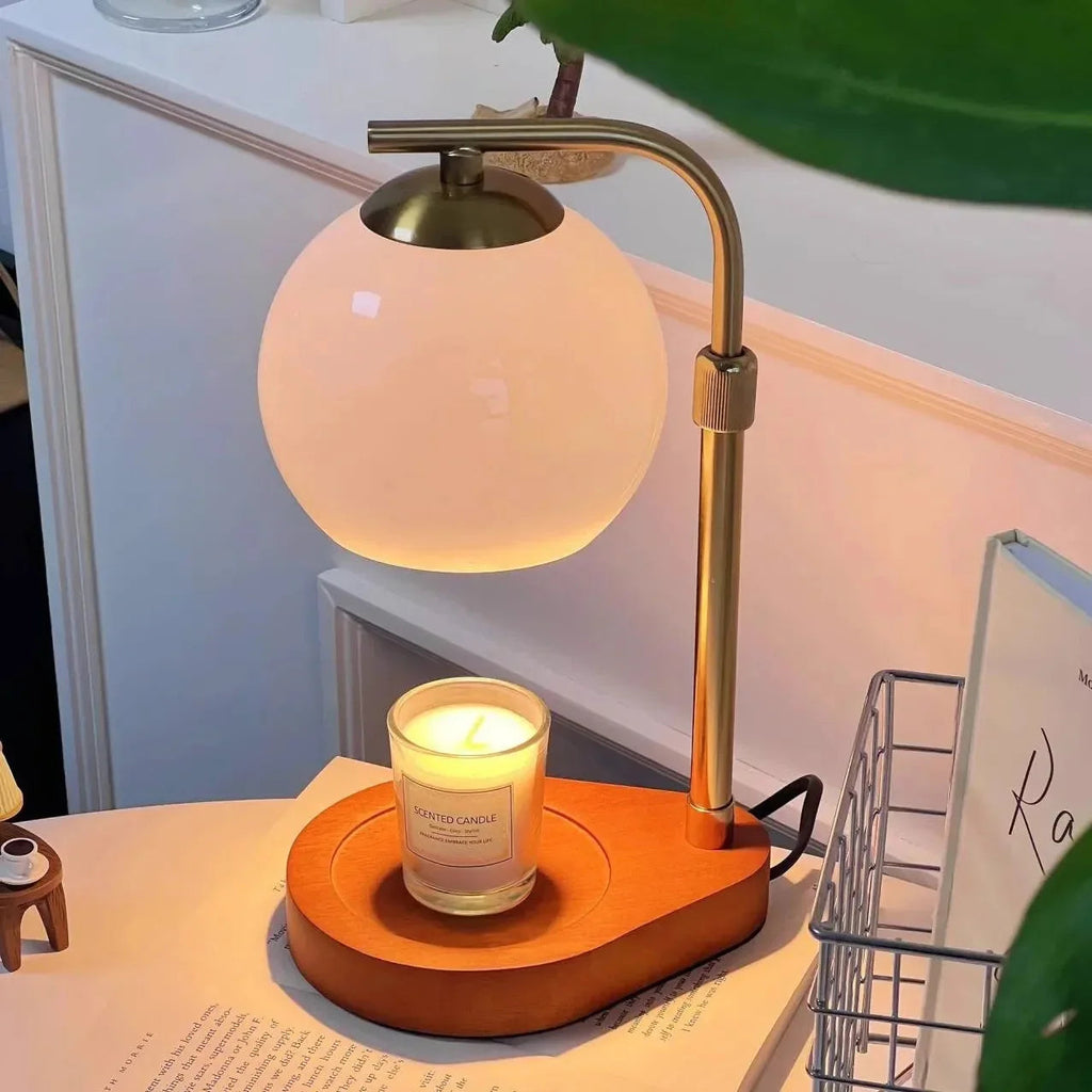 Modern Wood And Glass Table Lamp With Warm LED Glow