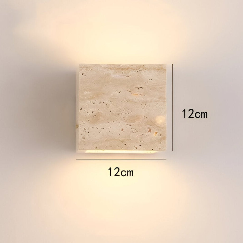 Minimalist Travertine Stone Outdoor LED Wall Sconce With Natural Cave Stone Shade