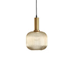 Ribbed Glass Pendant Lights With Metal Tube Fitting