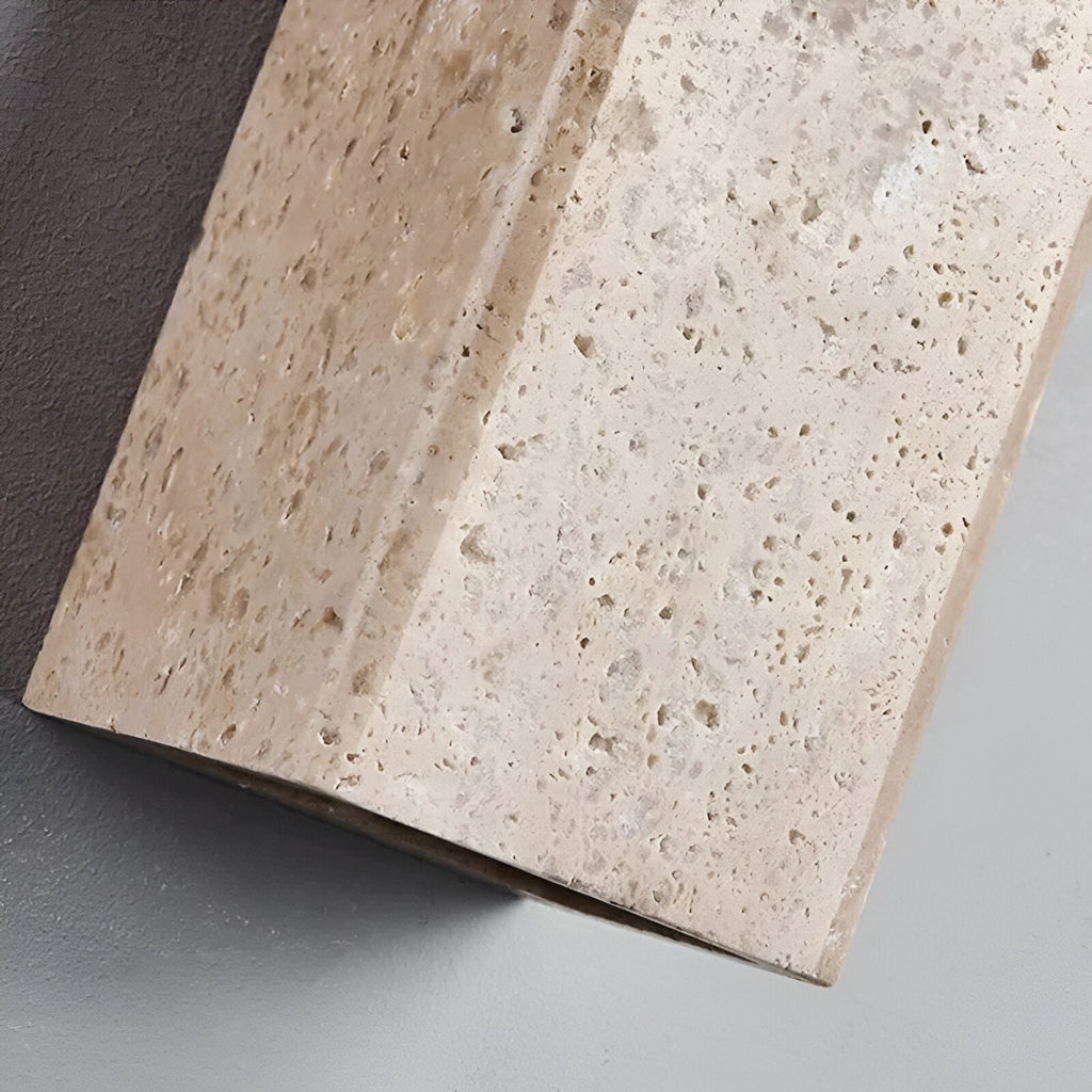 Minimalist Travertine Stone Outdoor LED Wall Sconce With Natural Cave Stone Shade