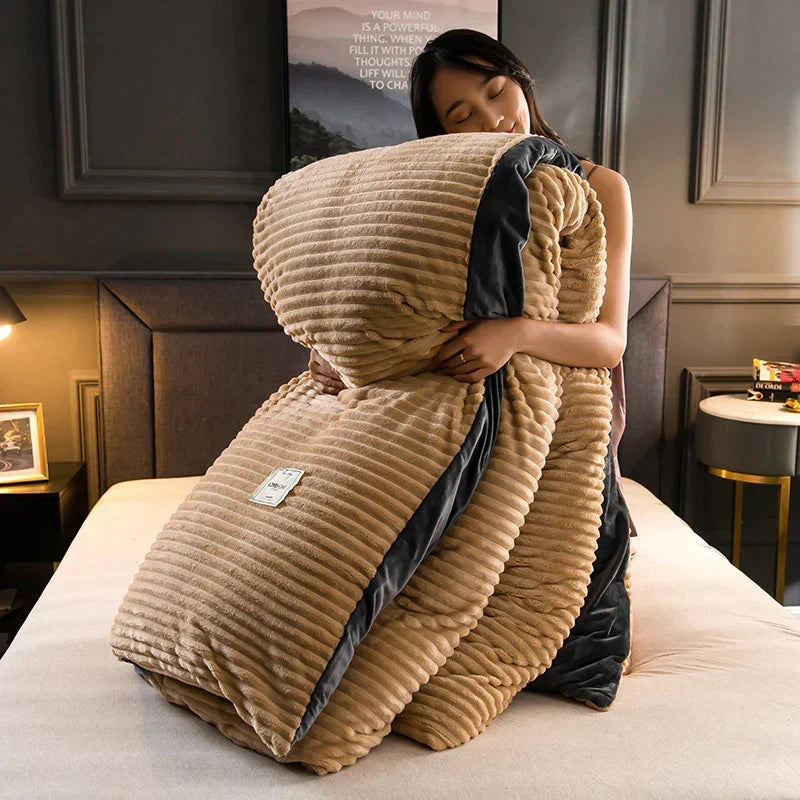 Velvet Fleece Duvet Cover Ribbed Plush Bedding with Optional Pillowcases Warm Soft Breathable Winter Quilt Cover Machine Washable