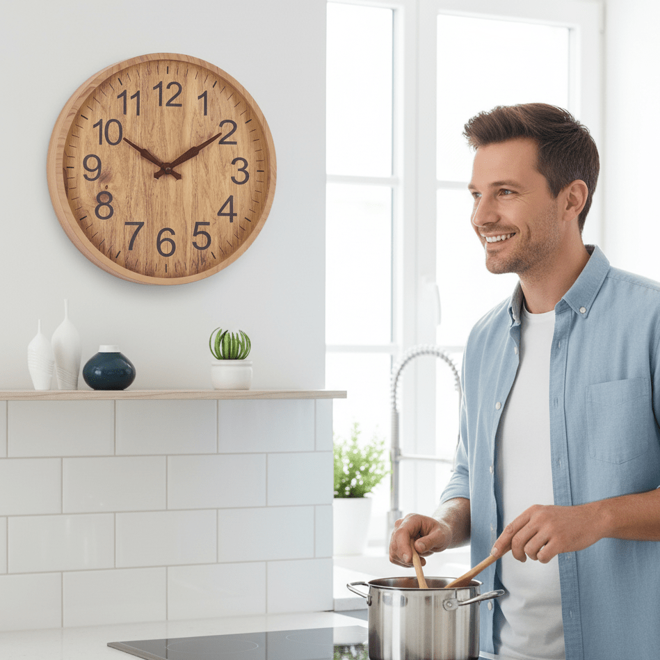Wooden Wall Clock Silent Non-Ticking Round Wall Clock Natural Wood Look Minimalist Battery Operated Clock for Living Room | Bedroom and Office