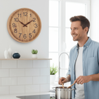 Wooden Wall Clock Silent Non-Ticking Round Wall Clock Natural Wood Look Minimalist Battery Operated Clock for Living Room | Bedroom and Office