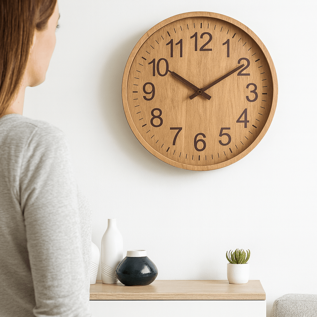 Wooden Wall Clock Silent Non-Ticking Round Wall Clock Natural Wood Look Minimalist Battery Operated Clock for Living Room | Bedroom and Office