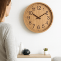 Wooden Wall Clock Silent Non-Ticking Round Wall Clock Natural Wood Look Minimalist Battery Operated Clock for Living Room | Bedroom and Office