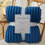 Ribbed Flannel Fleece Blanket Soft Plush Striped Throw Warm Cozy Sofa Blanket and Bedspread for Bedroom and Living Room