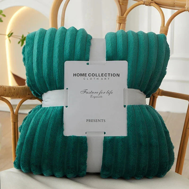 Ribbed Flannel Fleece Blanket Soft Plush Striped Throw Warm Cozy Sofa Blanket and Bedspread for Bedroom and Living Room